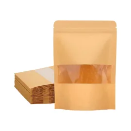 Дой-пак 135×225 (35+35) бумажный крафт, окно 40 мм, замок zip-lock